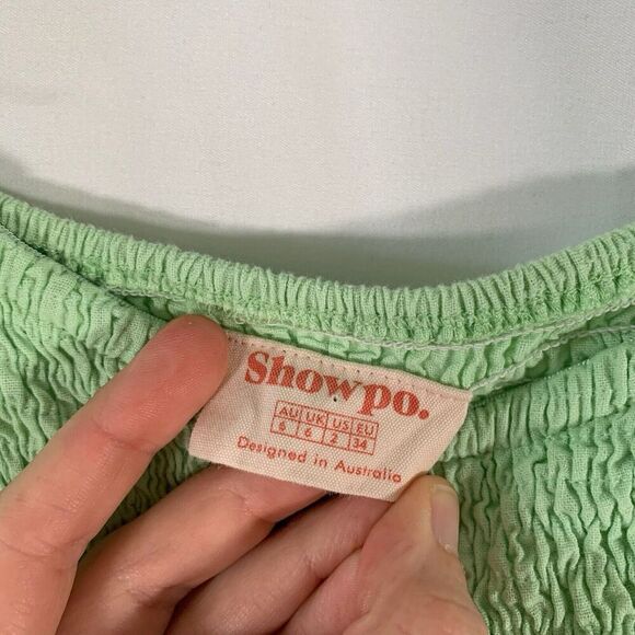 Showpo Mini Dress Women's 2 Green Puff Short Sleeve Square Neck Short Smocked - Picture 2 of 7